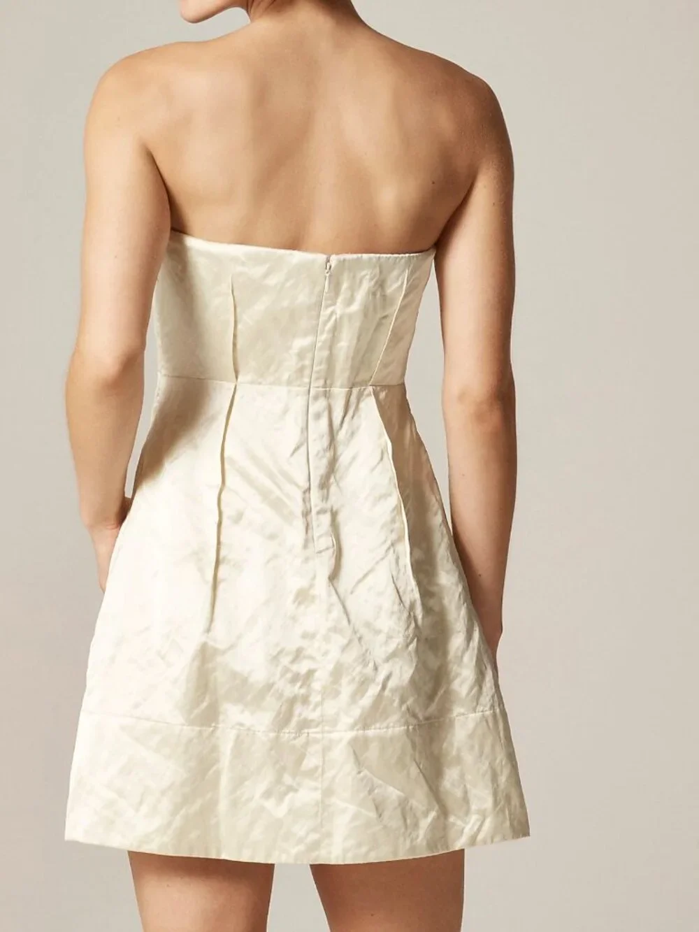 j.crew collection strapless mini dress in memory satin. size: 4. Color: ivory